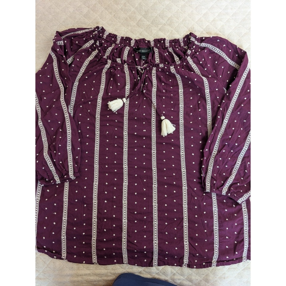 Lane Bryant Women 18/20 Shirt Blouse Purple Boho Chic Tassel Embroidered
